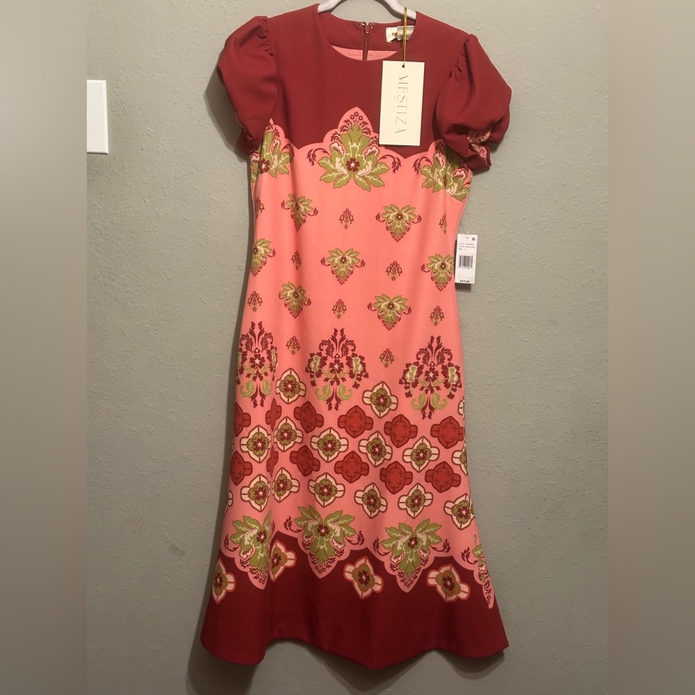 NWT Mestiza New York Perla Flamingo Flourish
Crew Neck Short Puff Sleeve Dress - Picture 7 of 12